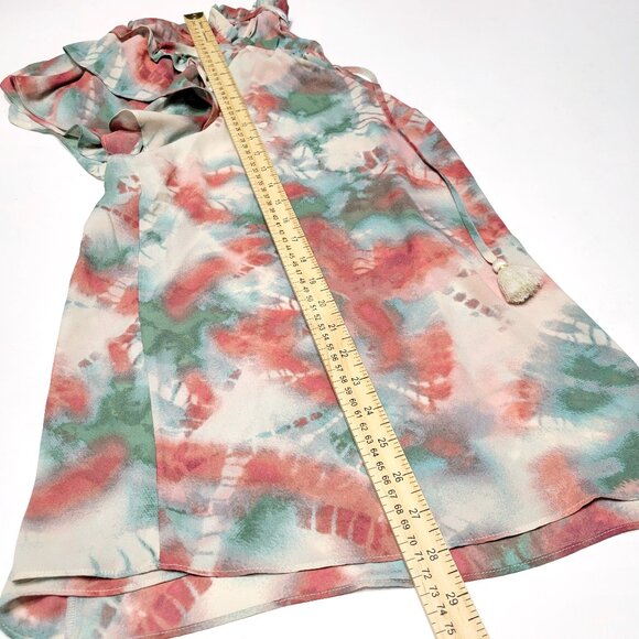 Rose & Olive Womens Flutter Short Sleeve Top Size 1X Tassel Neck Tie Dye Pastel - Picture 7 of 9